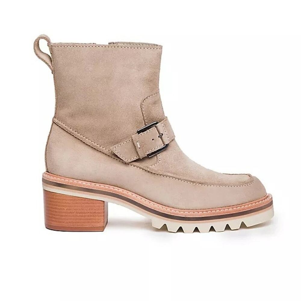 Bernardo Anthropologie Sonja Suede Buckle Boots Taupe Size 7.5